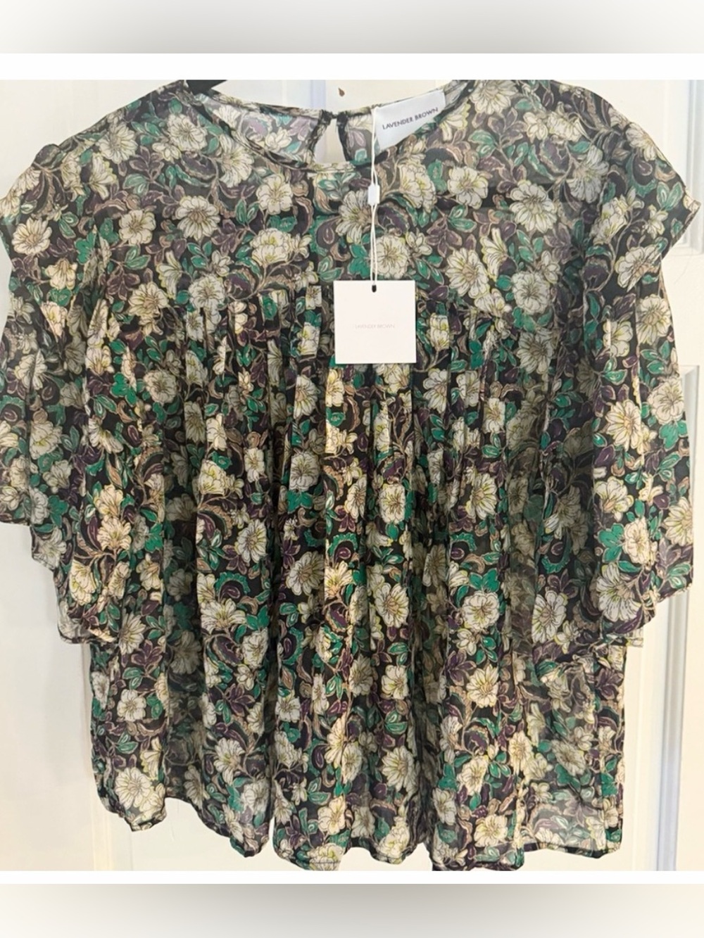 Lavender Brown Chaya Floral Blouse in Green/Purple/Black NWT
